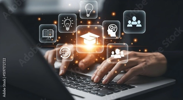 Fototapeta online learning, e-learning, and digital education.