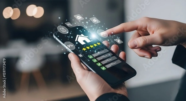 Fototapeta symbolizing smart home technology, property search, online booking, or real estate tech.