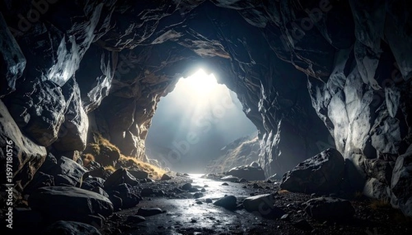 Obraz Sunlight streams into a dark cave