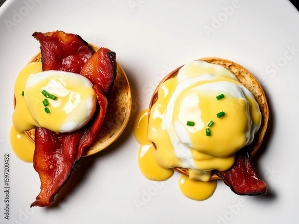 Fototapeta Gourmet Eggs Benedict with Bacon