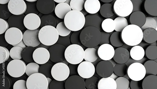 Obraz Abstract Monochrome Circular Pattern: Overlapping Black and White Discs