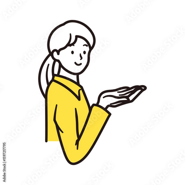 Obraz 笑顔で案内をしているビジネスウーマンのシンプルな上半身のイラスト素材