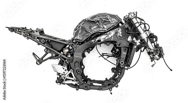Fototapeta Damaged Motorcycle Frame on White Background