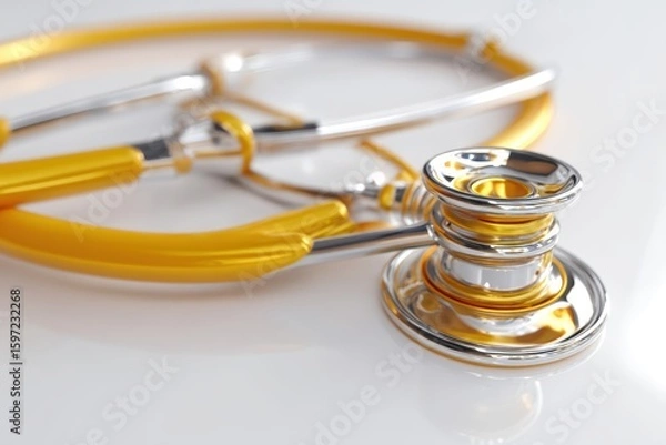 Fototapeta A Modern Stethoscope on a Bright Reflective Surface for Clinical Use and Assessment