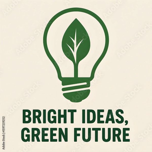 Fototapeta A green light bulb with a leaf inside represents bright ideas for a green future