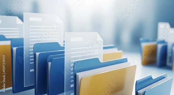 Fototapeta Digital Files and Folders: Organized Document Management and Data Archiving Concept