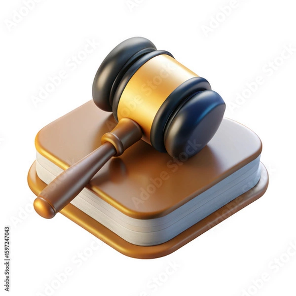 Fototapeta 3d realistic gavel and law book icon isolated on transparent background