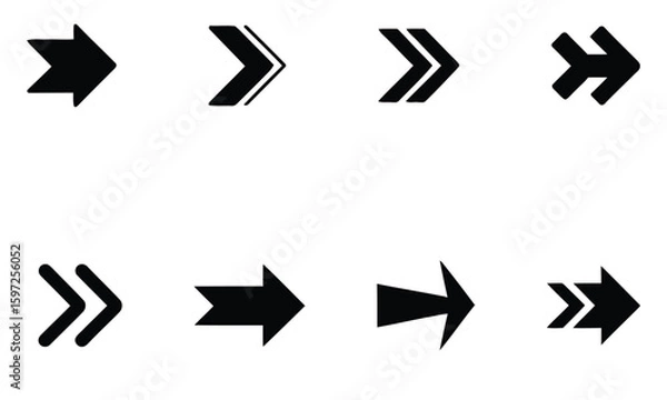 Obraz Collection of black arrow icons in various bold and geometric styles on white background
