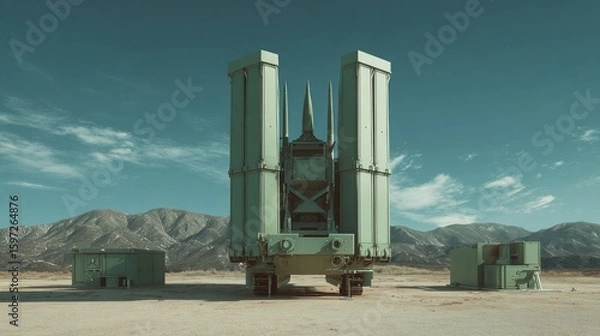 Fototapeta Missile defense system on launch ramp, designed to counter aerial threats with medium-range rockets. 