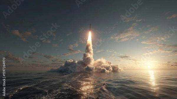 Fototapeta Missile defense system on launch ramp, designed to counter aerial threats with medium-range rockets. 