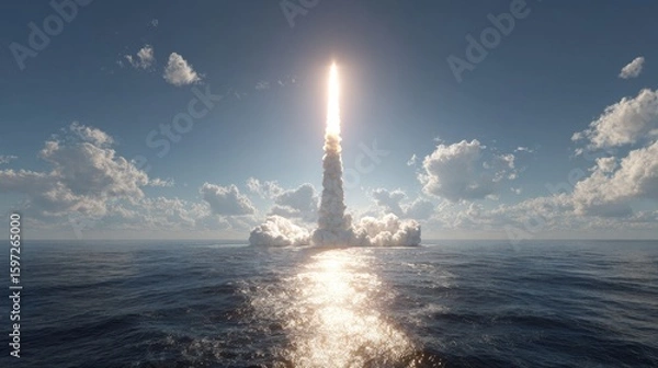 Fototapeta Missile defense system on launch ramp, designed to counter aerial threats with medium-range rockets. 