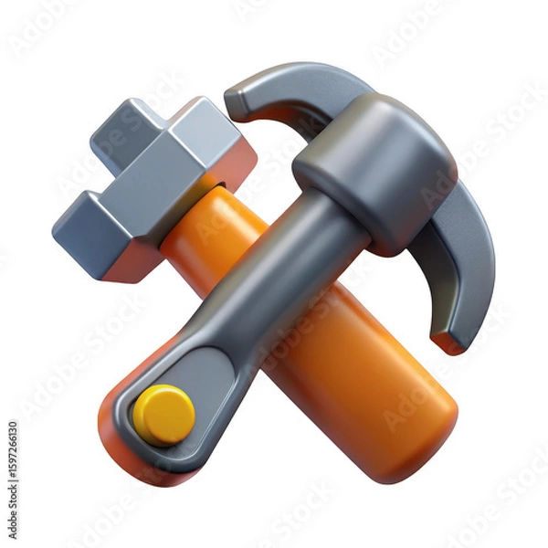 Fototapeta 3d render of crossed hammer and wrench icon isolated on transparent background