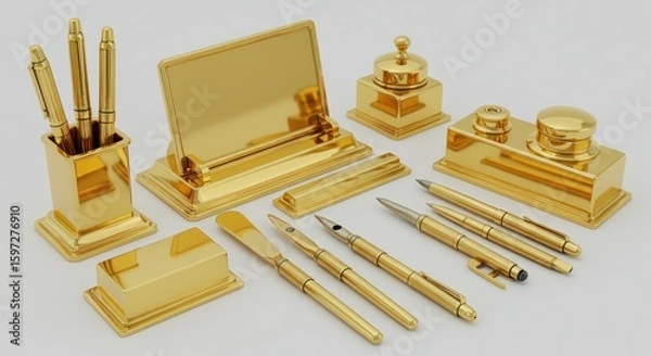 Fototapeta Gold office supplies set