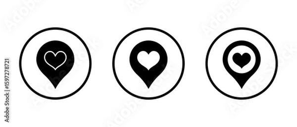 Fototapeta Heart location pin icon in circular outline. Love map marker for favorite or romantic place