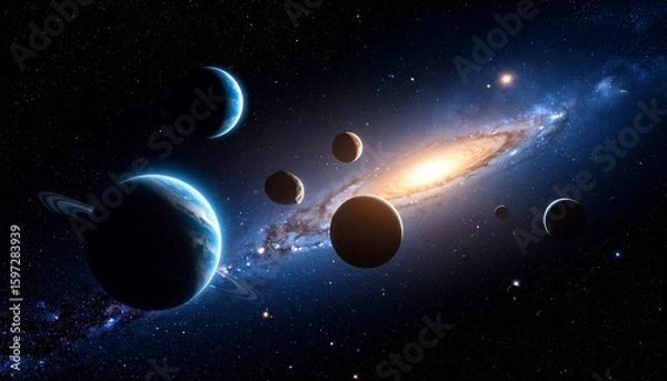 Fototapeta Cosmic planets in a galaxy