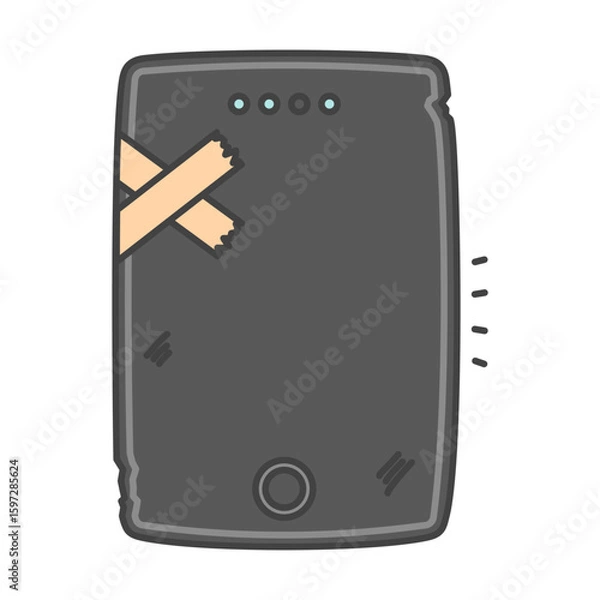 Obraz 注意！落下衝撃や経年劣化で破損・膨張したモバイルバッテリー、黒色・ブラック