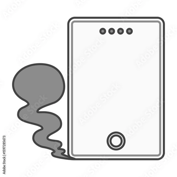 Obraz 危険！過熱・発煙したモバイルバッテリー（スマートフォン充電器）白色・ホワイト