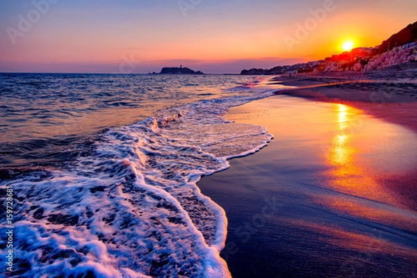 Fototapeta 鎌倉からの江ノ島の夕焼け