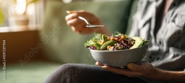 Fototapeta The Delightful Bowl of Fresh Salad Enjoyed on a Cozy Afternoon.