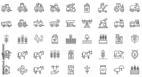 Fototapeta Agricultural farming and organic cultivation line icons for website and marketing material