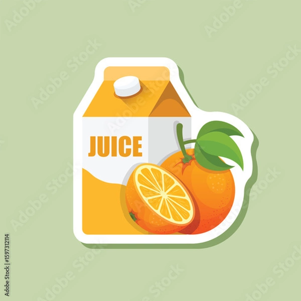Fototapeta Orange juice paper sticker icon in flat style. Fruit drink vector illustration on isolated background. Fresh juice sign business concept.