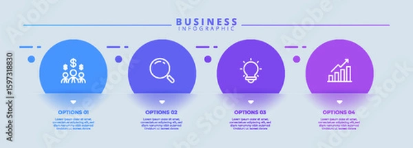 Fototapeta Design template for vector infographic labels with icons and 4 options or steps. Suitable for process diagrams, presentations, workflow layouts, banners, flow charts, and infographics.