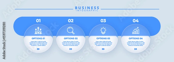 Fototapeta Design template for vector infographic labels with icons and 4 options or steps. Suitable for process diagrams, presentations, workflow layouts, banners, flow charts, and infographics.