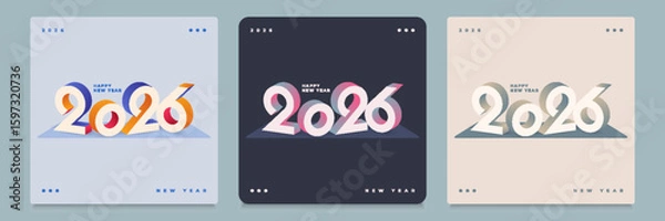 Fototapeta Happy New Year 2026 text with stylish modern numbers in minimalist style. Suitable for web, print, and holiday signage.