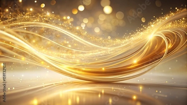 Fototapeta Abstract Gold Background with Elegant Wavy Lines and Sparkling Particles