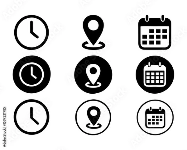 Fototapeta Vector Set of Calendar Icons | Date, Schedule, Time Management, Event Planning, Reminder Symbols, Monthly Planner, Deadline, Appointment, Organizer, Digital Calendar, Minimalist Design

