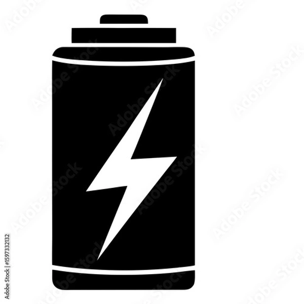 Fototapeta black vector Battery with Lightning Bolt Silhouette Representing Energy and Power for Electrical Devices and Renewable Resources on White