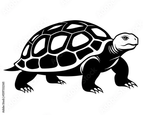 Fototapeta black vector Detailed turtle silhouette, highlighting its shell pattern and reptile features on a white background, showcasing the animal's form