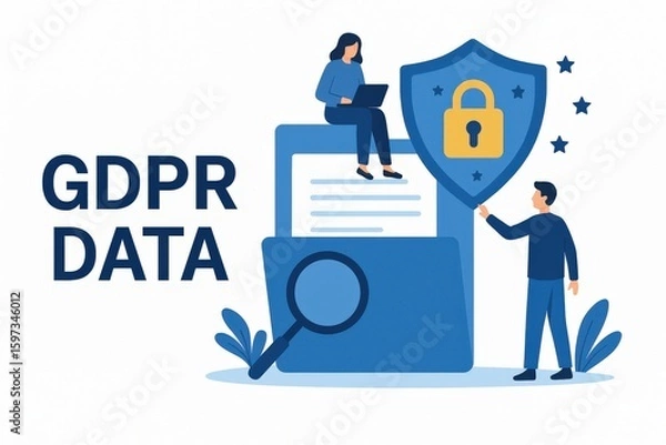 Fototapeta Visual representation of GDPR data protection showcasing information security compliance through digital shield symbolizing privacy with an emphasis on user rights and cybersecurity principles