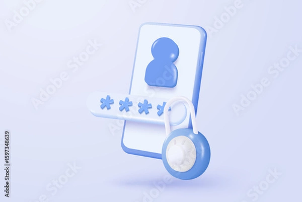 Fototapeta 3D private icon signs with secure for online payment safety concepts. password firewall secure for protect crime with hacker in minimalist. 3d password correct buttons icon vector render illustration