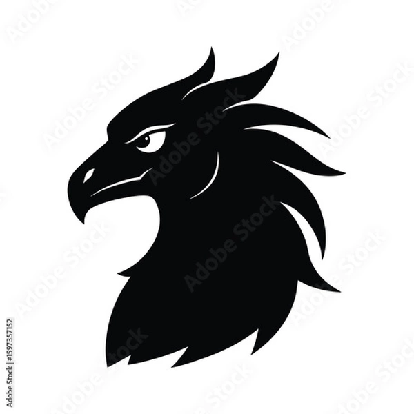 Fototapeta Silhouette vector of a hippogriff head with eagle beak and horse features for fantasy theme Vector illustration