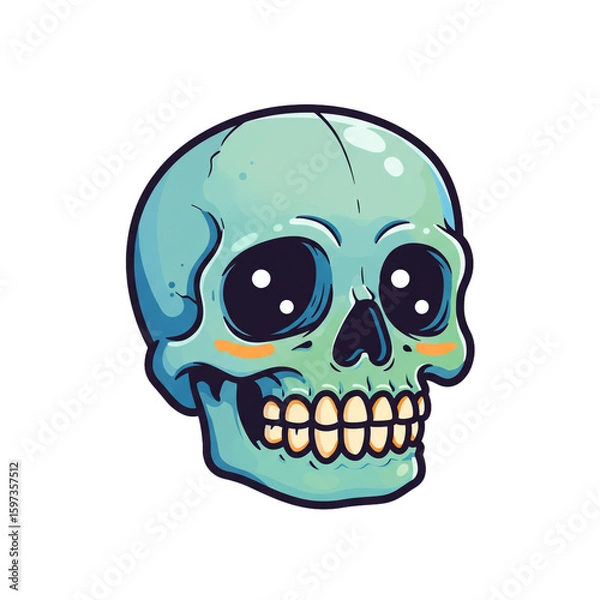 Obraz A cute and colorful cartoon skull illustration with big shiny eyes and a friendly smile.