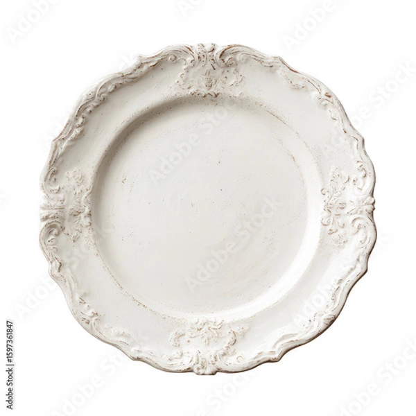Fototapeta Ornate, off-white plate with detailed carvings