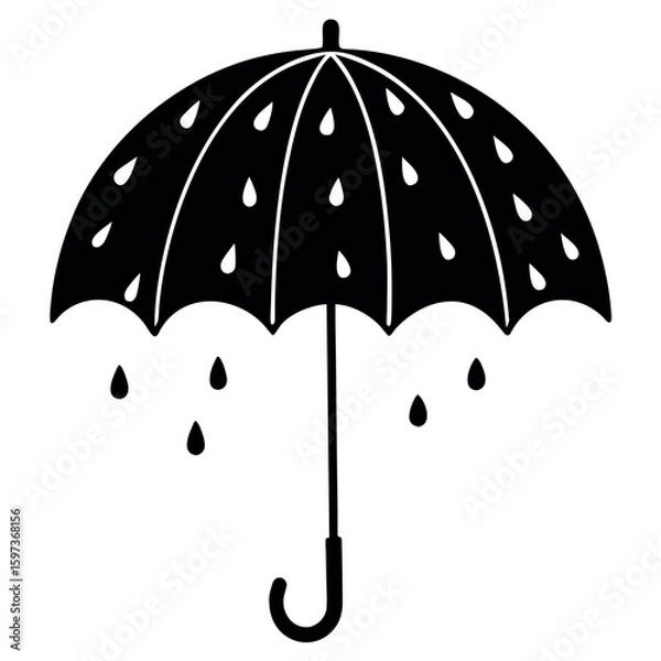 Obraz  Rain drops and a tiny umbrella vector illustration.