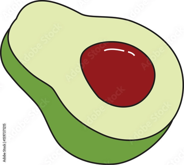Fototapeta Cute Vector Illustration of Avocado Fruit with Seed in Flat Cartoon Style for Healthy Food, Diet, and Organic Nutrition Design