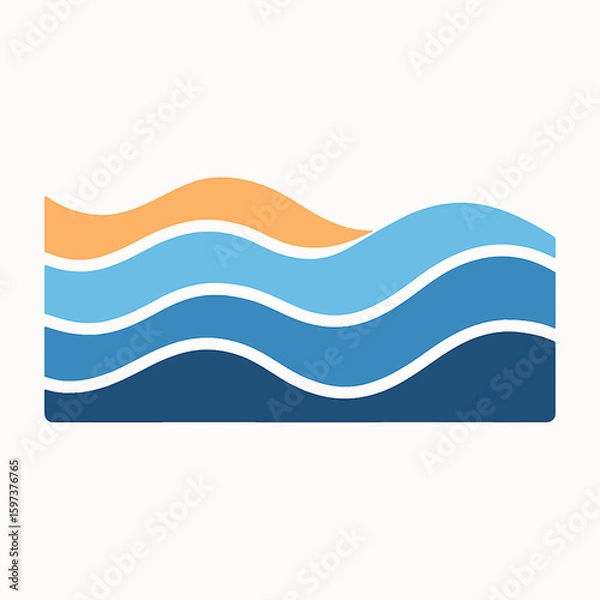 Fototapeta Stylized ocean waves with orange horizon line abstract modern design