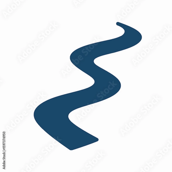 Fototapeta Abstract flowing dark blue river curve isolated on white background