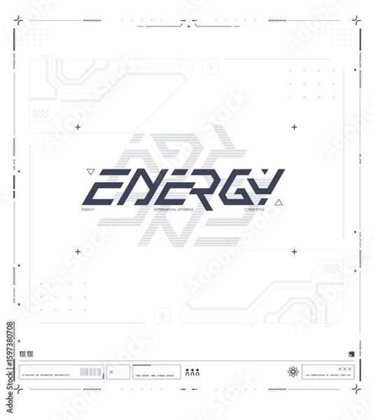 Fototapeta Futuristic Digital Cyber Energy Poster with Abstract Tech Elements and Neon Style