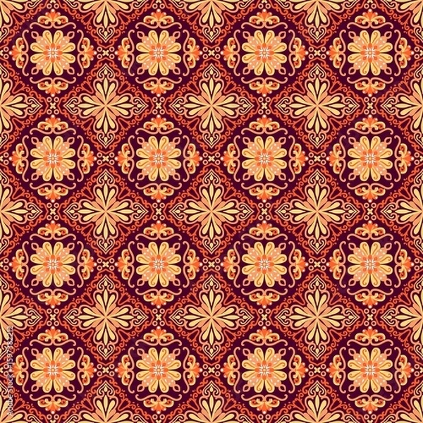Fototapeta Colored fabric pattern, simble pattern, connected, native, tribal pattern, scene,seamless