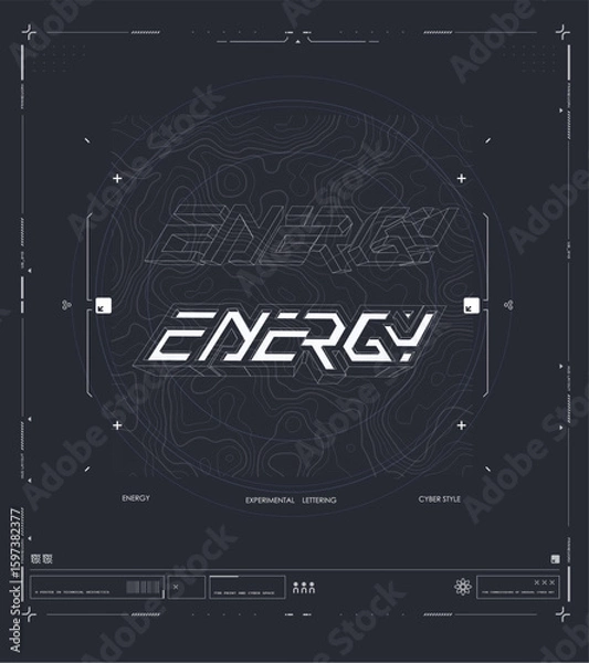 Fototapeta Futuristic Digital Cyber Energy Poster with Abstract Tech Elements and Neon Style