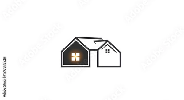 Obraz Minimalist House Icon with Warm Window Light on White Background