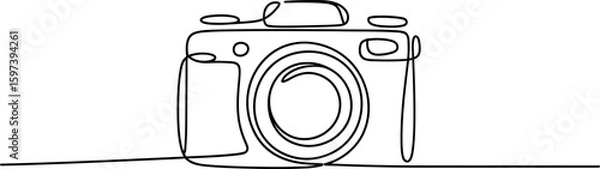 Obraz Continuous Line Drawing of a Camera on White Background