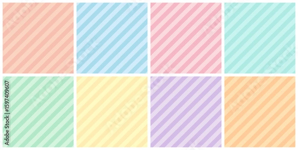 Obraz パステルカラーの 斜めストライプ シームレスパターンセット