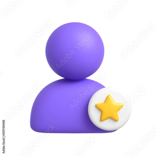 Obraz 3D purple user icon with yellow star badge representing favorite or verified account isolated on transparent background