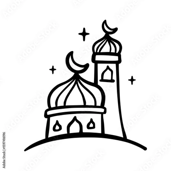 Obraz Hand-Drawn Mosque Doodle Vector Illustration