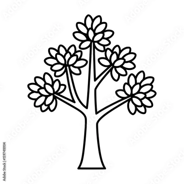 Fototapeta Line art tree with multiple branches and leaves for nature themes